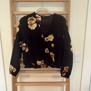 Madewell Black Floral Wrap Blouse